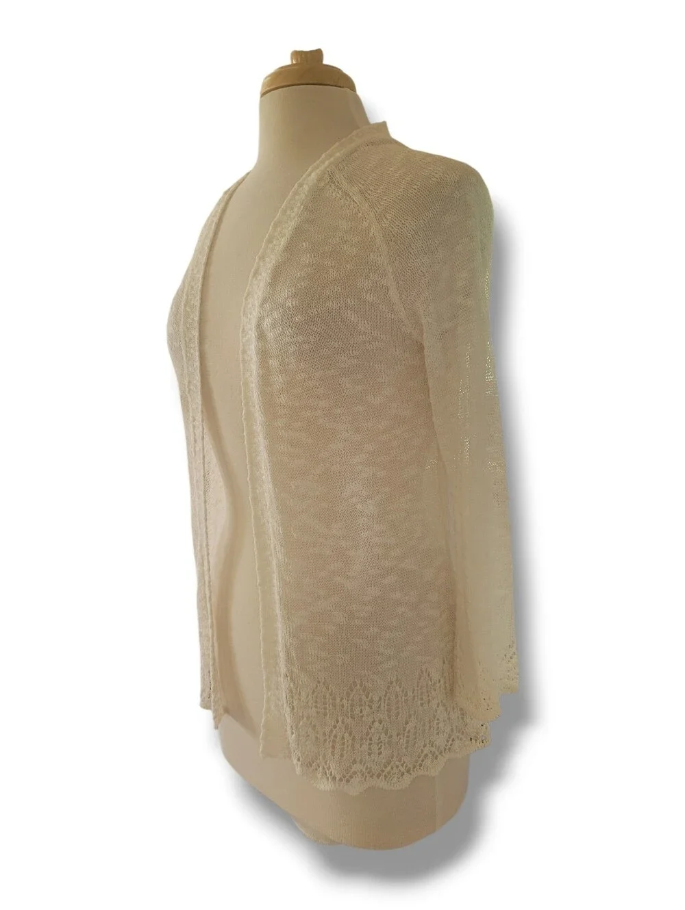 Roz & Ali Crochet Open Front Lightweight Summer Cardigan. Size M